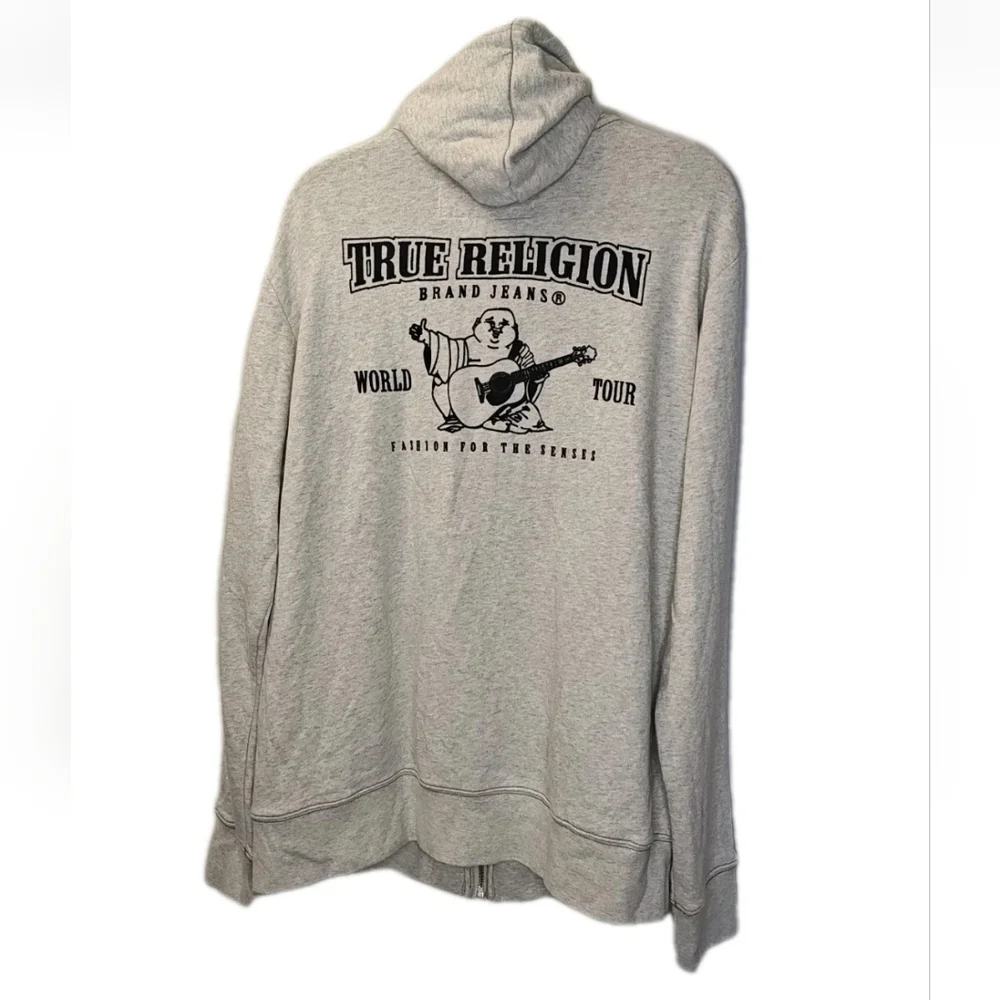 True Religion Bubha Logo Hoodie Full Zip Terry Jacket 2X Oatmeal Gray Y2K Nwt